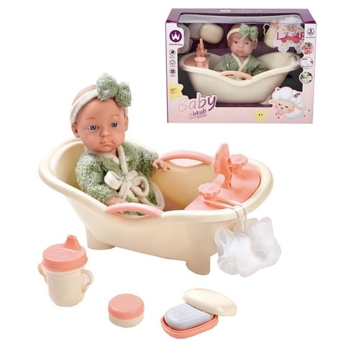 BABY DOLL with BATHTUB-W6915A - Baby doll with bath tub. - 9 inch doll. - Fun and entertaining for kids. - Suitable for ages 2+.