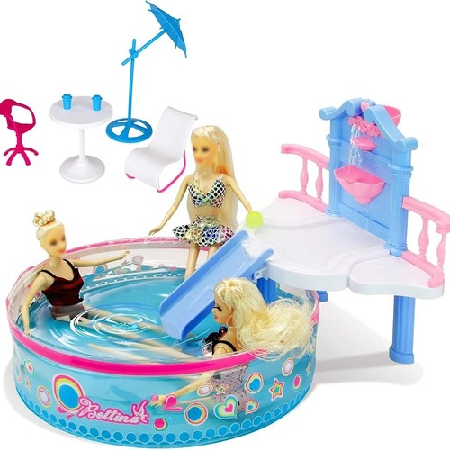 DOLL+SWIMMING POOL-VS1800 - Glam Deluxe Doll Pool Playset with 7 Pcs Accessories, Fits 12 Inch Dolls, Kids Gifts for 3 to 8 Year Olds Girls, Bath Toys for Toddlers, Birthday & Xmas Gift for Girls & Kids Aged 3+