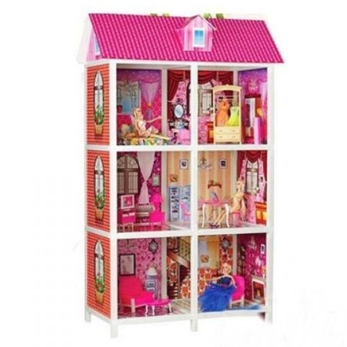 DIY VILLA WITH DOLL-VS2457 - This three-story dollhouse with six rooms accommodates full-size dolls. Included with the dollhouse are three charming 28 cm tall dolls. By arranging the furniture in this toy palace, your little one can develop their artistic flair and sense of style.
Product characteristics:1. In a children's dollhouse, the doll fits in full height.2. The house consists of a plastic frame with cardboard partitions.3. The design is easy to assemble and stable.4. The house has 3 floors and 6 rooms.5. The set includes: - 3 dolls, - a wardrobe, - 2 dresses, - a sofa, - a bed, - bed linen, - a nightstand, - a suitcase, etc.6. Age group from 5 years7. House size: 84x41.5x136 cm.8. Packaging: box.9. Box size: 85.5x14x36 cm.