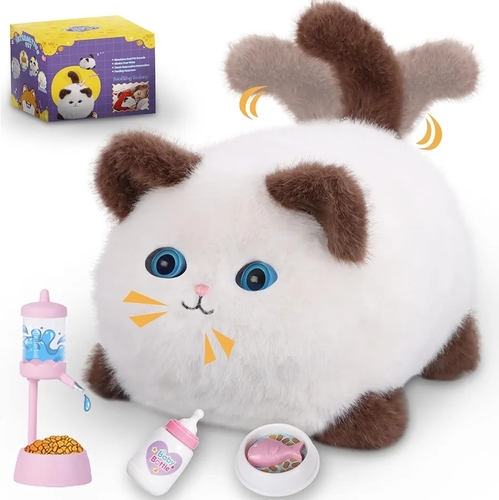 WINKING CAT-VS2183 - Interactive fat cat plush,kawaii cat plushies toy,weighted stuffed animals,christmas birthday gifts for kids boys girls for 3+ ages