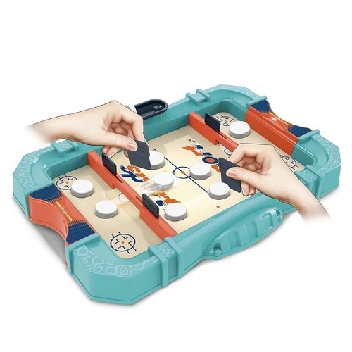 2in1 TABLE SPORT GAME SET-VS0827 - Dive into the dynamic world of tabletop sports with our 2-in-1 Table Sport Game Set! Engage in the fast-paced excitement of a mini ice hockey and finger board soccer duel from the comfort of your home. Designed for kids aged 4 and up, this set is a thrilling addition to any family game night, offering endless hours of energetic play. The dual-game design ensures variety, keeping gameplay fresh and invigorating. Challenge your reflexes and hone your hand-eye coordination as you flick, slide, and score your way to victory. This compact and portable game set is perfect for parties, bringing together friends and family for spirited competition and laughter. Get ready to score big at home with this exhilarating tabletop challenge!