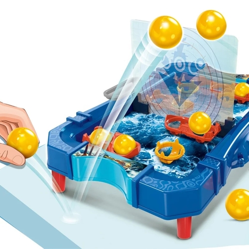 SEA BATTLE/007-163 - Object:** Players take turns trying to sink each other's ships.
**Game Preparation:** Each player takes 5 yellow balls, 2 same-color boats, and 1 single-seat life raft. Attach the base foot, place the boats on either side, and insert the transparent divider in the middle.
**How to Play:** Bounce or throw balls to land in the opponent's boats to sink them. Avoid landing in your own boats. Players alternate turns launching balls. The first player to sink all opponent’s boats, including the single-seat life raft, wins.
**Box Contents:**- Game board base- 10 yellow balls- 4 boats (2 of each color)- 2 single-seat life rafts- Transparent divider
**Age Recommendation:** Suitable for ages 4 and up.