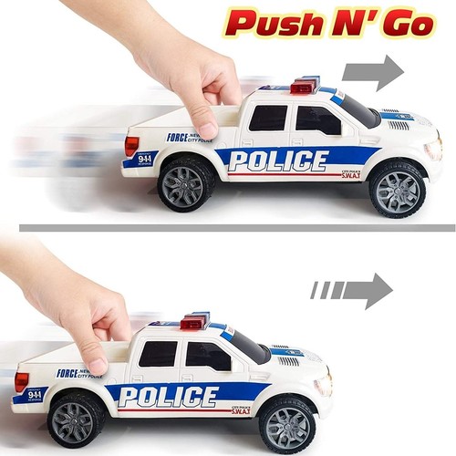 FRICTION CAR-Vs2012 - Police Car Pickup Truck with LED Headlights and Sirens, Light-Up Push and Go Police Car Toy, Police Monster Trucks, Toy Trucks for Kids, Toddler Boy, Toy Cars for 2 Year Old Boys