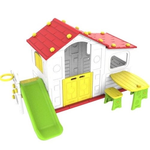 CHD-508W/PLAYHOUSE WITH SLIDE - TOMO BIG HOUSE WHITE WITH 3 PLAY ACTIVITIES &nbsp;FOR 3+ AGES 239*145*128 cm