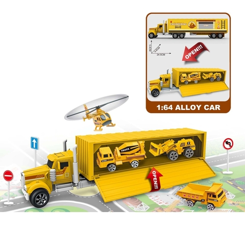 660-A349/Engineering Die Cast Cars - with Map Bag Car Toys Toy Kids Trucks Metal Truck&nbsp; 14 pcs Folding handbag - expand the map ( 38.5 x 57cm) +3 years