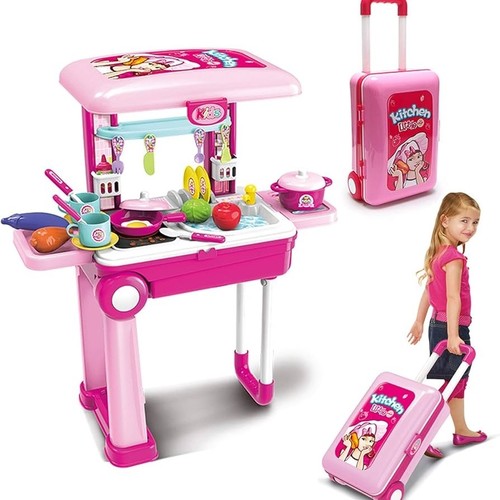 3in1 Kitchen Luggage-VS2648 - Kids Play Kitchen Set with Lights and Sounds, Featuring 30 Accessories, Storage, and Interactive Features – Ideal Toy Kitchen for Toddlers Aged 3-12 Years