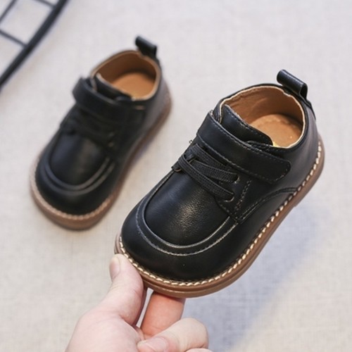 SOFT SOLE LEATHER BLACK SHOES FOR BABY / F027