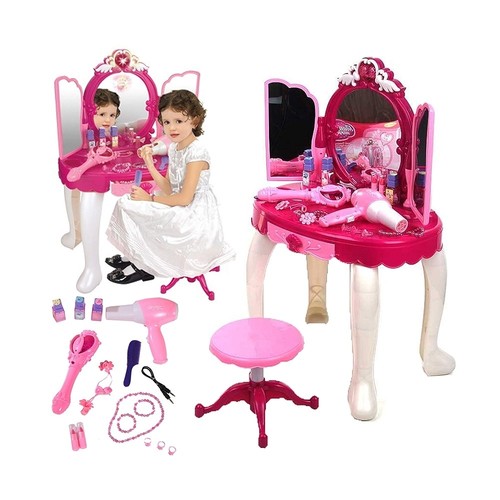 VS2565 Dresser with infrared - The playset typically comes with several pretend beauty accessories for a complete makeover experience:&nbsp;A matching stoolMock lipsticks and nail varnishesBracelets, a necklace, and ringsA hairbrushHairbands and bottles&nbsp;Age Range: This toy is typically intended for preschool-aged children, often specified for ages 3 to 6 years old.