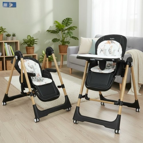 BABY HIGH CHAIR AND SWING/11-3-29436 - The Kidilo 11-3 Baby High Chair with Swing is a practical 2-in-1 design that serves as both a feeding chair and a soothing swing. With adjustable height and recline levels, a dual removable tray, and a secure 5-point harness, it ensures your baby’s comfort and safety from birth up to 3 years.