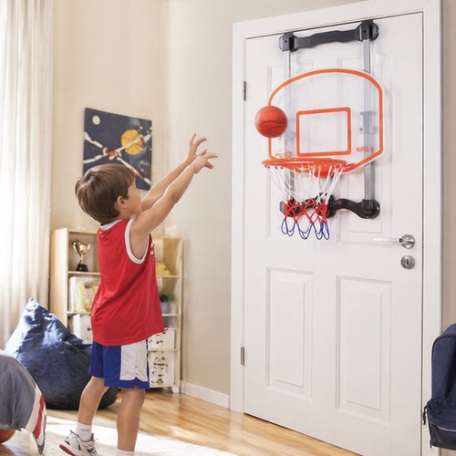 BASKETBALL SET-39881B - Hang on the door basketball Automatic Score Record Different Sounds for Basketball Going Into hoop Up to two players Setting time,and with music and sound! For 3+ Ages