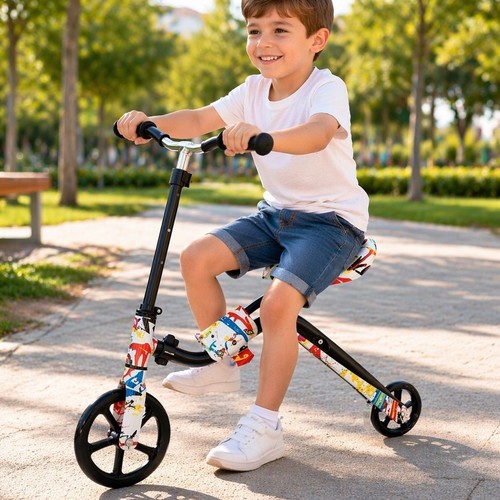 2 in 1 Scooter/HBC-006 - 2 In 1 Scooter and Balance Bike for Kids Big Wheels Scooter Folding Kick Scooter for Toddlers 3-12 Year with Adjustable Height and Seat Lightweight Scooter