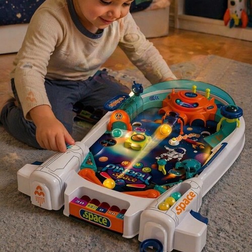 SPACE PINBALL TABLE-ZY2001 - Collect as many points as possible. - Play alone or challenge your friends to see who gets the highest score. - Approximate dimensions: 43x6.5x30 cm. - Suitable age group: 3 years and up.