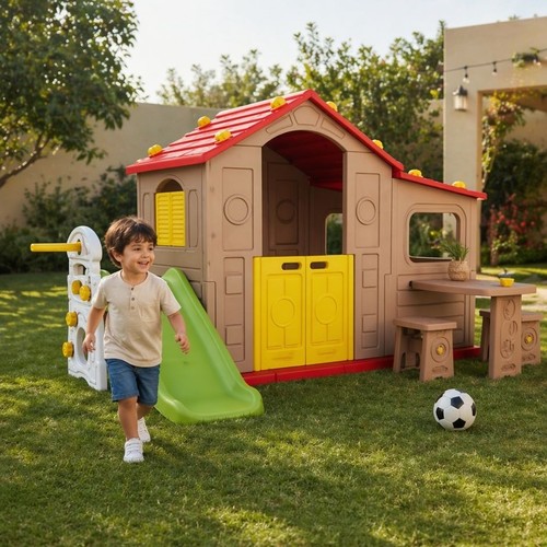 KIDS PLAYHOUSE/CHD-508B - TOMO BIG HOUSE BROWN WITH 3 PLAY ACTIVITIES FOR 3+ AGES