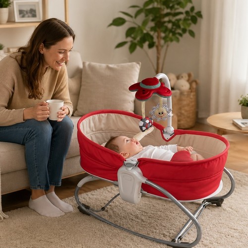 68149/Baby cradle RED - Baby cardle 3 in 1 rocker napper for kids age 0+