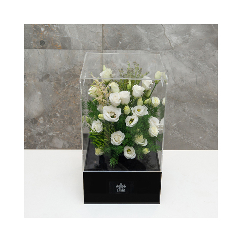 Heaven View - This acrylic covered box contains astilbe, asthma, asparagus and Safari. 
Height: 35cm  Width: 20cm  Sell by: Quantity