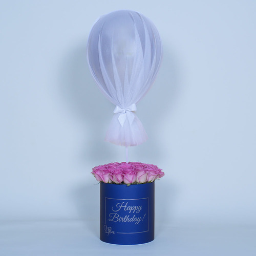 Sky - Blue box contains pink rose and balloon.  Hight 85  Width 25