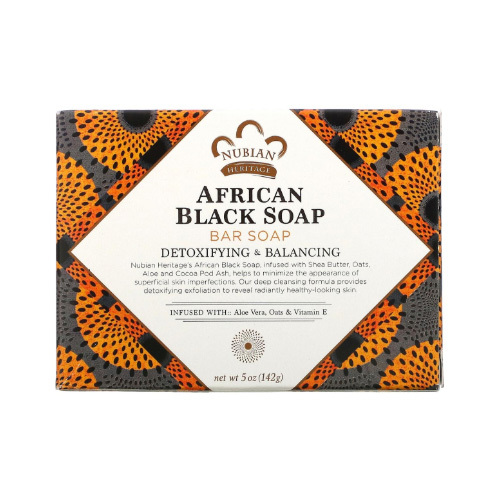 Kardhem - Nubian Heritage African Black Soap Bar (384) - Enriched with Shea Butter, Oats, Aloe Vera and Cocoa Ash, Nubian Heritage African Black Soap helps reduce the appearance of surface imperfections. Our deep cleansing formula provides a detoxifying exfoliation to reveal healthy-looking, radiant skin.