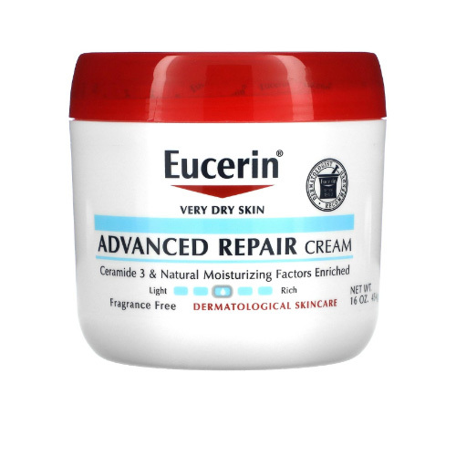 Kardhem - Eucerin Advanced Repair Cream Fragrance Free (454ml) - Eucerin® Advanced Repair Cream - an advanced moisturizing formula that hydrates very dry skin and helps maintain its moisture balance
rich in ceramide 3; It reinforces the skin's protective moisture barrier
Enriched with natural moisturizing factors; It contains a blend of natural moisturizing ingredients found in the skin that intensely hydrate and help prevent dryness.