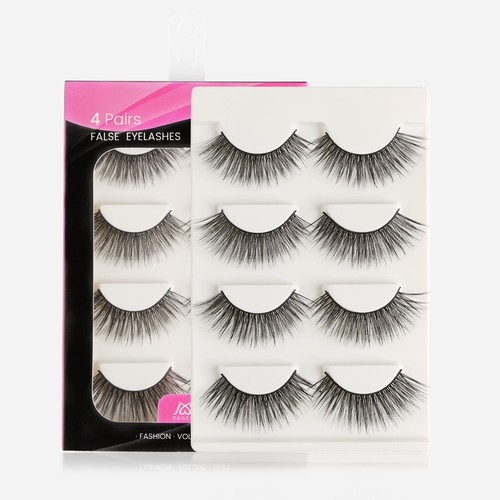 NATURAL FALSE EYE LASHES / WA-0113 - 4 PAIRS NATURAL FALSE EYE LASHES SIMULATION EUROPEAN AND AMERICAN FALSE EYE LASHES
