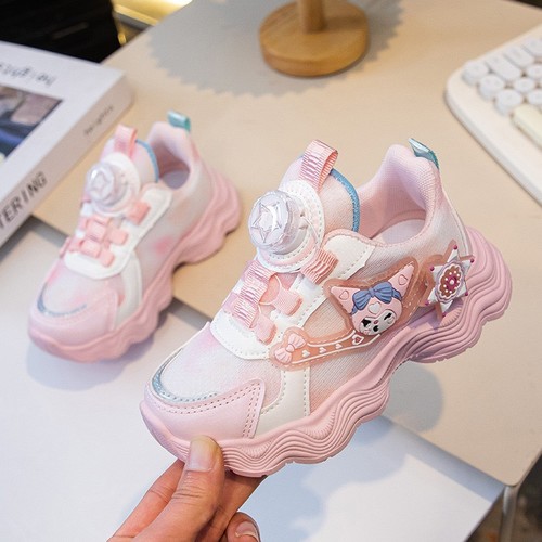 CHILDREN'S GIRL SHOES / KS-0004 - COLOR: PURPLE AND PINK SPRING AND AUTUMN GIRLS SHOES KOREAN STYLE TRENDY ROTATING BUTTON RUNNING SHOES