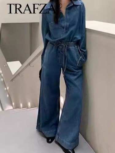 STRAIGHT TROUSERS SET / WD-0019 - BLUE DENIM STRAIGHT TROUSERS SET