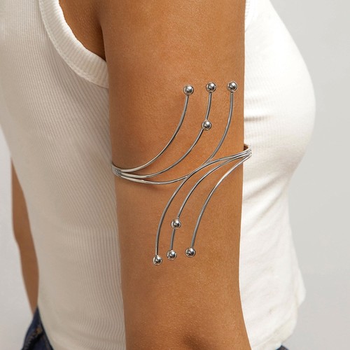 ARM BRACELET / WA-0043 - SILVER METAL FLOWER OPEN ARM BRACELET