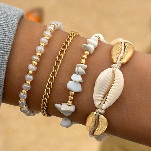 GOLD ANKLET / WA-0028 - COLOR GOLD BEACH HAWAIIAN STYLE GOLD ANKLET