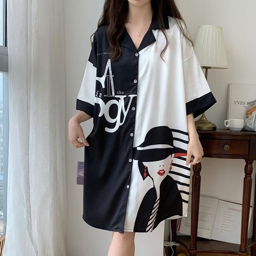 BLACK AND WHITE SILK NIGHT DRESS / WD-0014 - SINGLE SKIRT SILK NIGHT DRESS