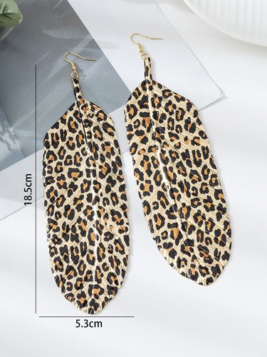 LEOPARD LEAF EARRINGS / WA-0011 - FASHIONABLE LEOPARD PRINT LEAF EARRING