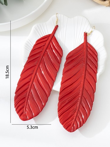 RED LEAF EARRINGS / WA-0010 - FASHIONABLE RED LEAF EARRING