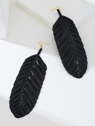 BLACK LEAF EARRINGS / WA-0006 - FASHIONABLE BLACK LEAF EARRING