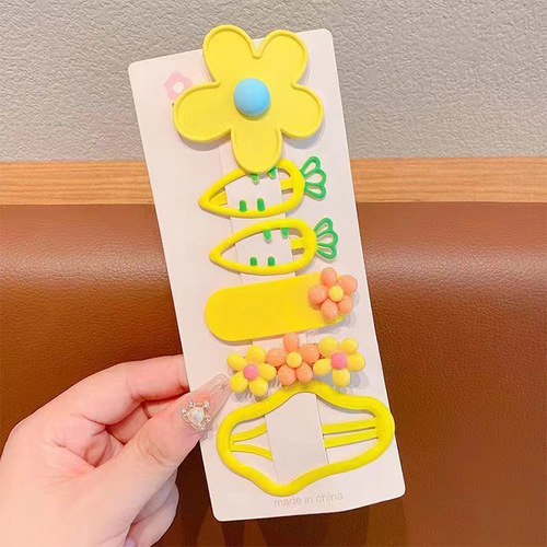 HAIRPIN 5 PIECES / KA-0124 - Children's cloud hairpin 2025 new girls carrot hairpin side hairpin little girl bangs clip headdress. 5 PIECES Color : Yellow, Pink, Blue, Purple