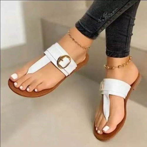BEACH SANDALS / WS-0007 - BEACH SANDALS FLAT BUTTON CLIP TOE BUCKLE