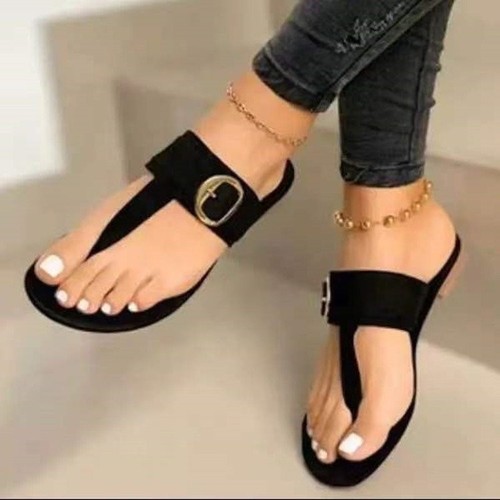 BEACH SANDALS / WS-0008 - BEACH SANDALS FLAT BUTTON CLIP TOE BUCKLE