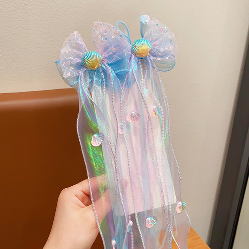 BUTTERFLY HAIRPIN / KA-0102 - Mermaid headdress children princess butterfly hairpin girl Aisha floating yarn braided hairpin mermaid hair Color: Blue