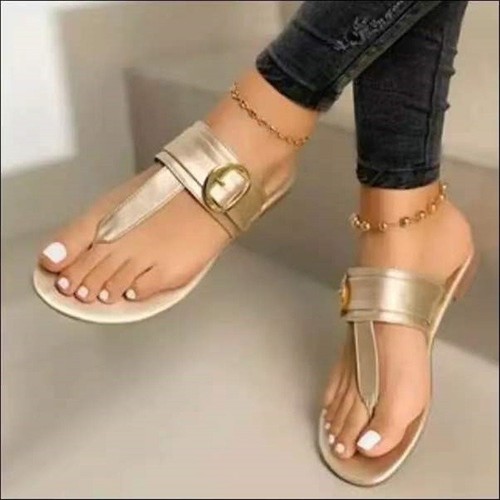 BEACH SANDALS / WS-0009 - BEACH SANDALS FLAT BUTTON CLIP TOE BUCKLE