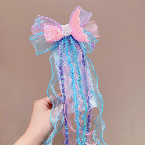 BUTTERFLY HAIRPIN / KA-0103 - Mermaid headdress children princess butterfly hairpin girl Aisha floating yarn braided hairpin mermaid hair Color: Pink Mermaid