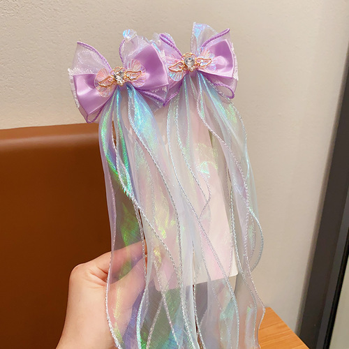 BUTTERFLY HAIRPIN / KA-0105 - Mermaid headdress children's princess butterfly hairpin girl's Aisha yarn braided hairpin mermaid hair accessories Color : Purple Love Wings Clip