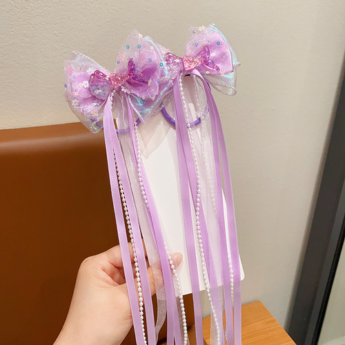 BUTTERFLY HAIRPIN / KA-0106 - Mermaid headdress children's princess butterfly hairpin girl's Aisha yarn braided hairpin mermaid hair accessories Color : Purple Shell Fishtail Hairband