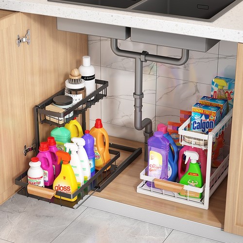 KITCHEN STORAGE RACK / KN-0019 - KITCHEN PULL OUT CABINET STORAGE RACK 2 LAYERS