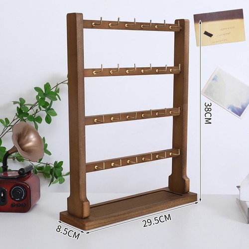 JEWELRY HOOK STORAGE / WA-0058 - JEWELRY KEYCHAIN HOOK STORAGE 4 LAYERS WALNUT COLOR