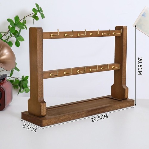 JEWELRY HOOK STORAGE / WA-0059 - JEWELRY KEYCHAIN HOOK STORAGE 2 LAYERS WALLNUT COLOR