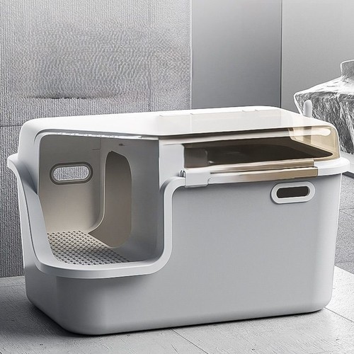 CAT LITTER BOX / PS-0006 - ELEVATED CAT LITTER BOX FULLY ENCLOSED ODOR PROOF FLIP-TOP COVER WITH FREE SHOVEL