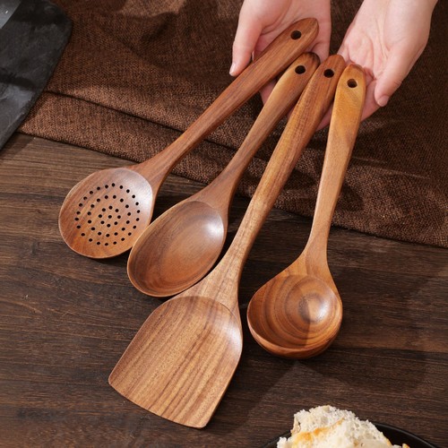 KITCHEN UTENSILS / KN-0008 - 4 PIECES WOODEN UTENSILS POT+FRYING+DRAIN+SOUP