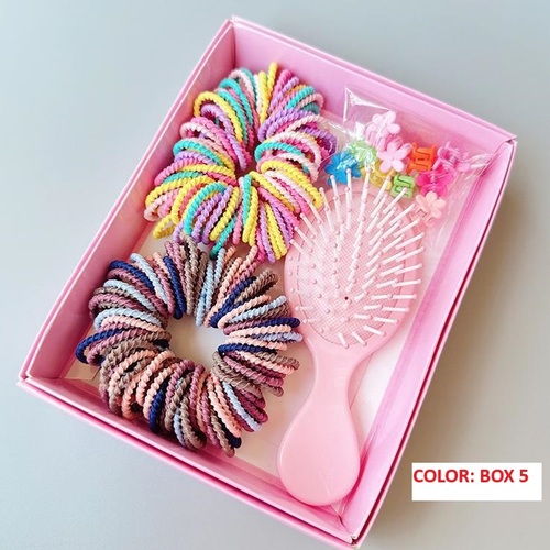 BOXED HAIR ACCESSORIES SET / KA-0152 - Boxed Comb Pink Rubber Band Cute Hair Accessories Set Color: Box 2, Box 1, Box 5