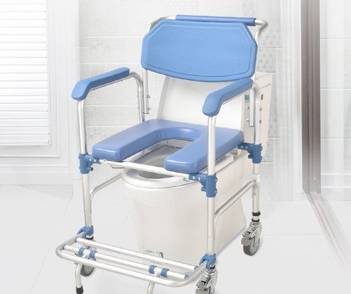 WHEELED TOILET CHAIR FOR ELDERLY AND DISABLED / OR-0011 - COLOR BLUE TOILET WHEEL CHAIR FOR ELDERLY AND DISABLED PERSON