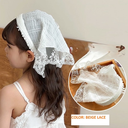 HEADSCARF NON-SLIP HEADBAND / KA-0158 - Headscarf non-slip headband pastoral style lace triangle scarf for girls Color : Pink Lace, Beige Lace