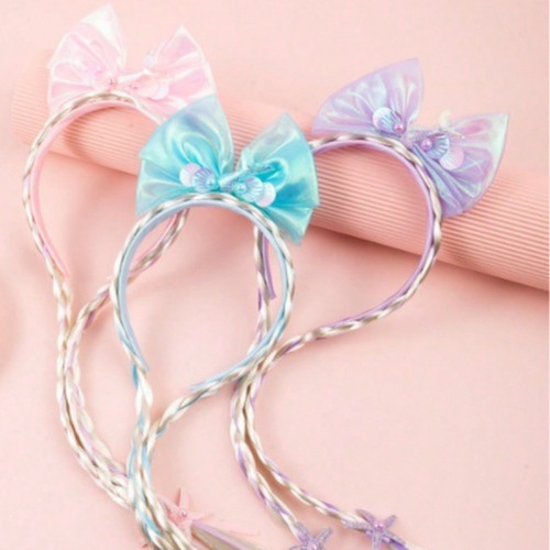 HEADBAND WIG LONG BRAID / KA-0161 - Princess Children's Hairband Headdress Wig Long Braid Princess Bow Hair Color : Purple, Blue, Pink