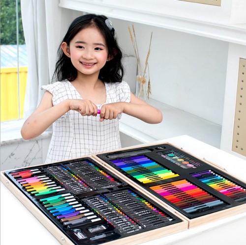 180 COLORS WOODEN BOX / SC-0001 - 180 COLORS WOODEN BOX BRUSH SET WATER COLOR CRAYONS OIL PASTEL