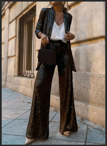 SEQUINED PANTS / WD-0080 - SEQUINED PANTS Color: Black Size: Large